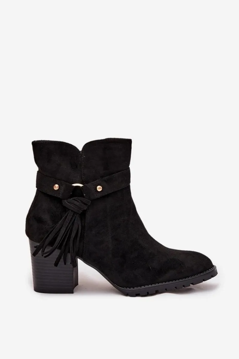 Boto Botki Damskie Na Słupku Z Frędzlami Czarne Rosabella Czarny