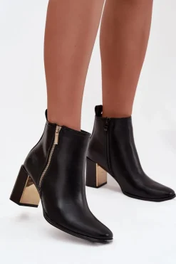 Botki Ocieplane|Botki Skórzane>Boto Botki Damskie Na Słupku Z Eko Skóry Czarne Camilyn