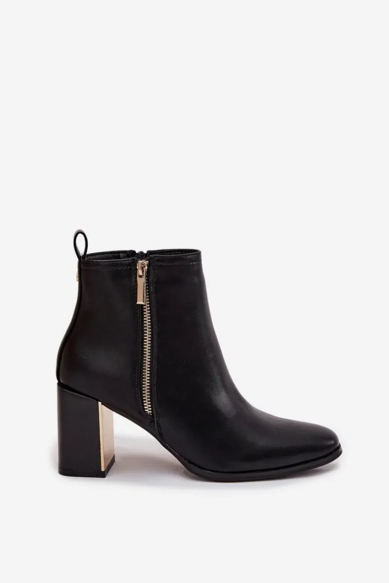 Botki Ocieplane|Botki Skórzane>Boto Botki Damskie Na Słupku Z Eko Skóry Czarne Camilyn