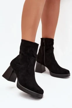 Botki Na Obcasie|Botki Zamszowe>Boto Botki Damskie Na Słupku Z Eko Zamszu Zamek Czarne Serinna