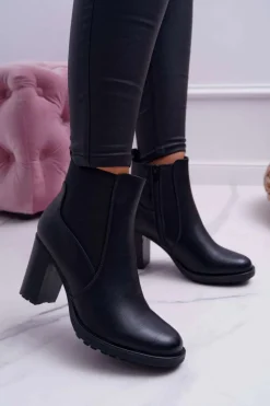Botki Na Słupku|Botki Zimowe Damskie>Boto Botki Damskie Na Słupku z Zamkiem Czarne Beloved