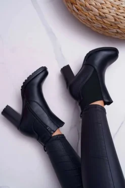 Botki Na Słupku|Botki Zimowe Damskie>Boto Botki Damskie Na Słupku z Zamkiem Czarne Beloved