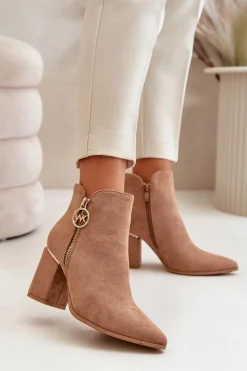 Hot Botki Damskie Na Słupku Z Noskami W Szpic Eko Zamszowe Ocieplane Brązowe Raisha Damskie Brązowe I Beżowe Botki|Botki Na Obcasie