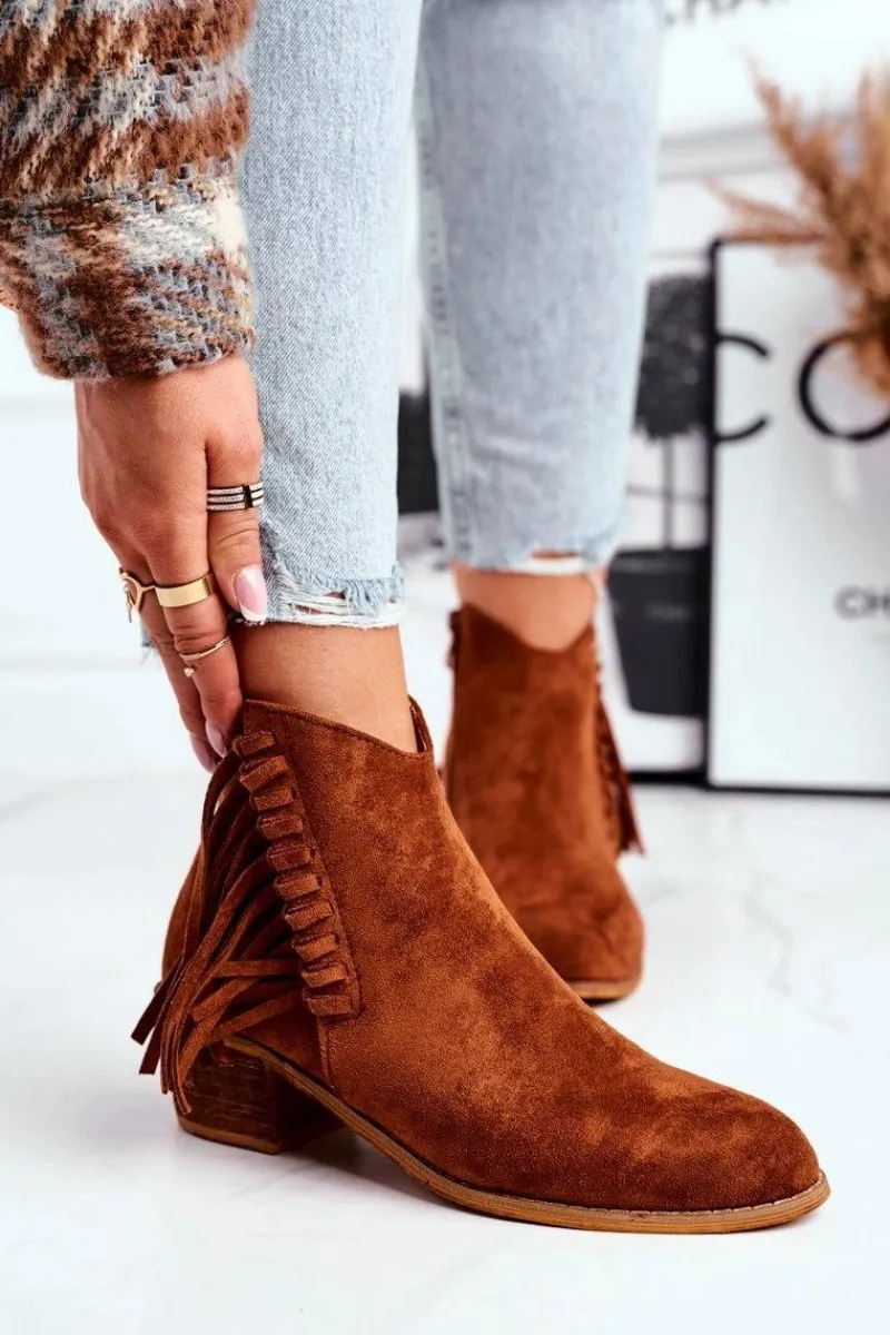 Botki Na Słupku|Czarne Botki>Boto Botki Damskie Na Słupku Z Frędzlami Kowbojki Camel Mirage