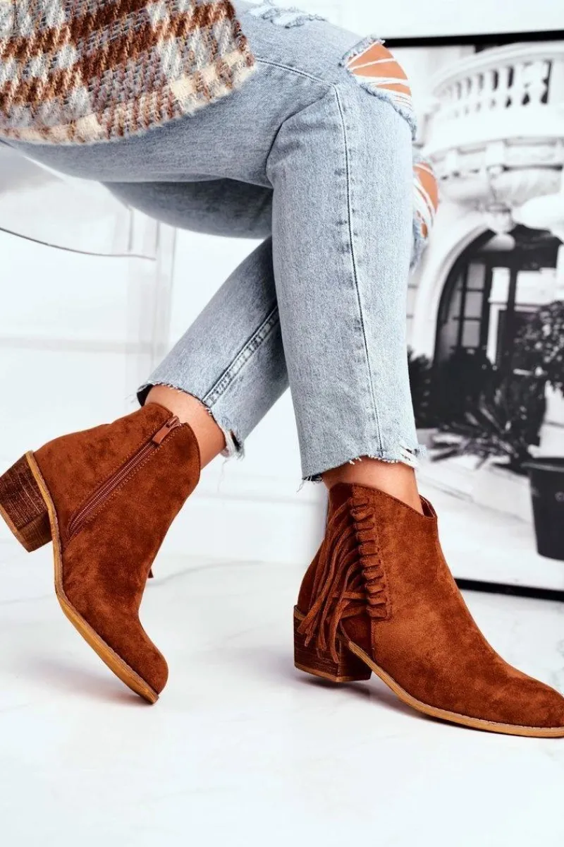 Botki Na Słupku|Czarne Botki>Boto Botki Damskie Na Słupku Z Frędzlami Kowbojki Camel Mirage