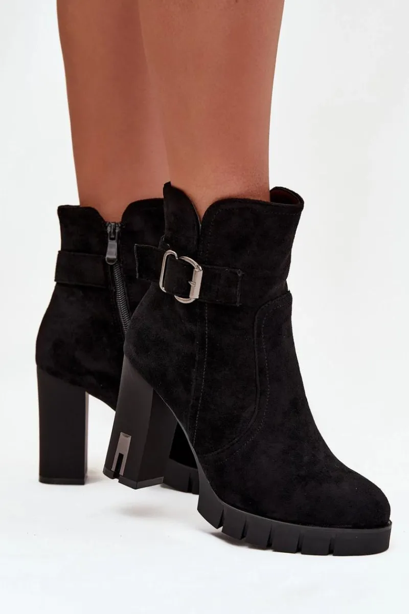 Botki Na Słupku|Botki Ocieplane>Boto Botki Damskie Na Słupku Z Klamrą Ocieplane Czarne Selisse