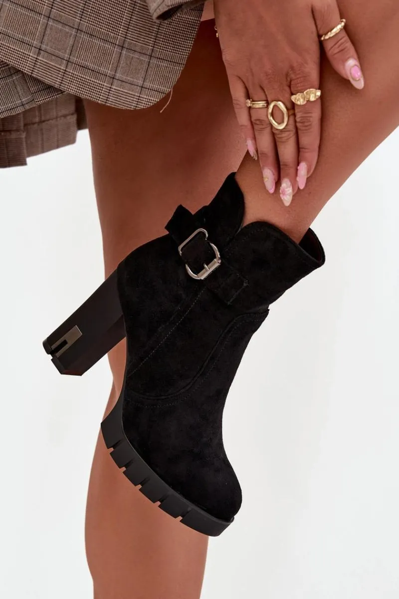 Botki Na Słupku|Botki Ocieplane>Boto Botki Damskie Na Słupku Z Klamrą Ocieplane Czarne Selisse