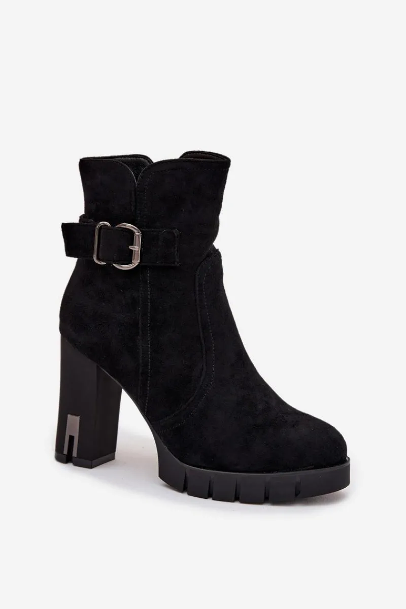 Botki Na Słupku|Botki Ocieplane>Boto Botki Damskie Na Słupku Z Klamrą Ocieplane Czarne Selisse