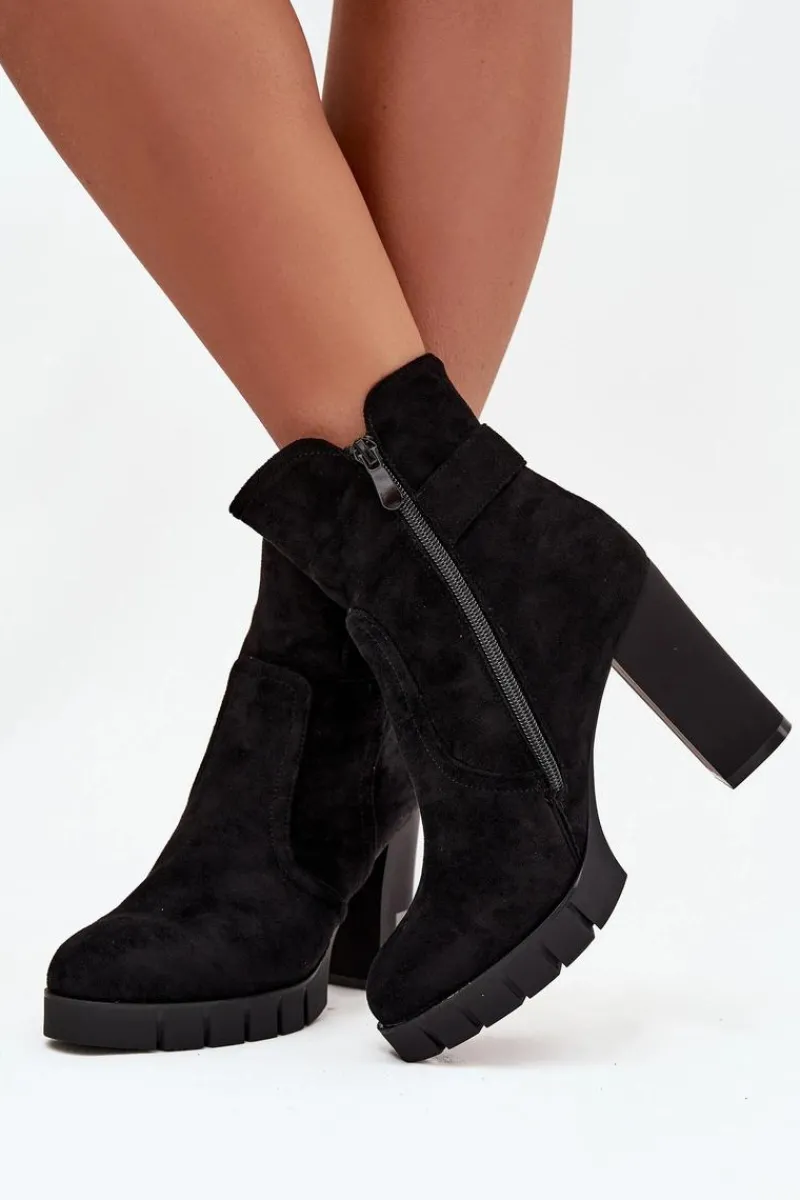 Botki Na Słupku|Botki Ocieplane>Boto Botki Damskie Na Słupku Z Klamrą Ocieplane Czarne Selisse