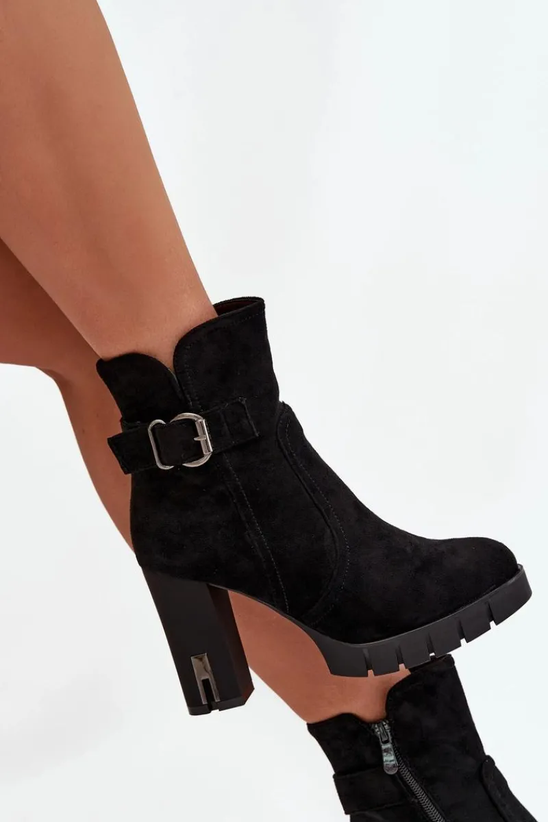 Botki Na Słupku|Botki Ocieplane>Boto Botki Damskie Na Słupku Z Klamrą Ocieplane Czarne Selisse