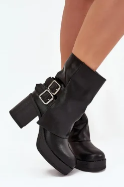 Online Boto Botki Damskie Na Słupku Z Klamrami Czarne Marena Czarny