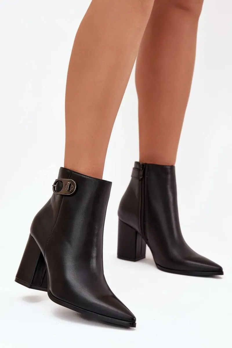 Botki Ocieplane|Botki Na Słupku>Boto Botki Damskie Na Słupku Z Ozdobnym Detalem Czarne Tharina Czarny