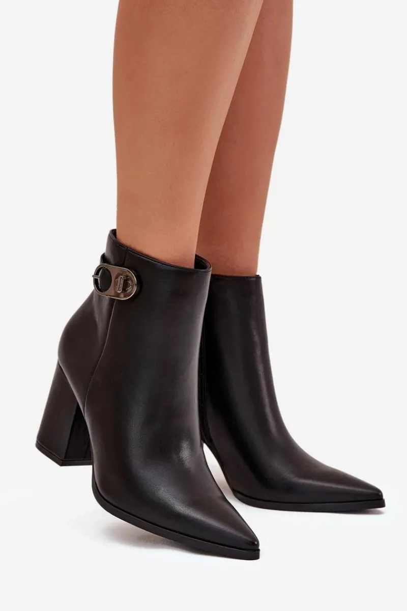 Botki Ocieplane|Botki Na Słupku>Boto Botki Damskie Na Słupku Z Ozdobnym Detalem Czarne Tharina Czarny