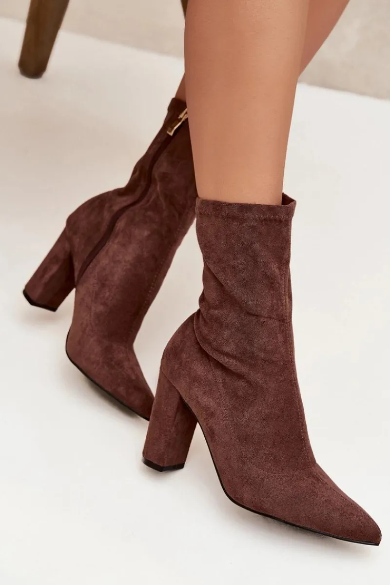 Botki Ocieplane|Botki Na Słupku>Boto Botki Damskie Na Słupku Z Przeszyciami Brązowe Rosivelle