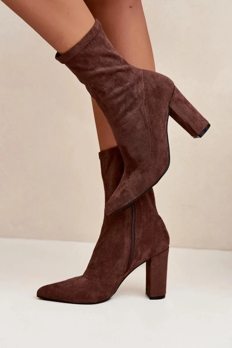 Botki Ocieplane|Botki Na Słupku>Boto Botki Damskie Na Słupku Z Przeszyciami Brązowe Rosivelle