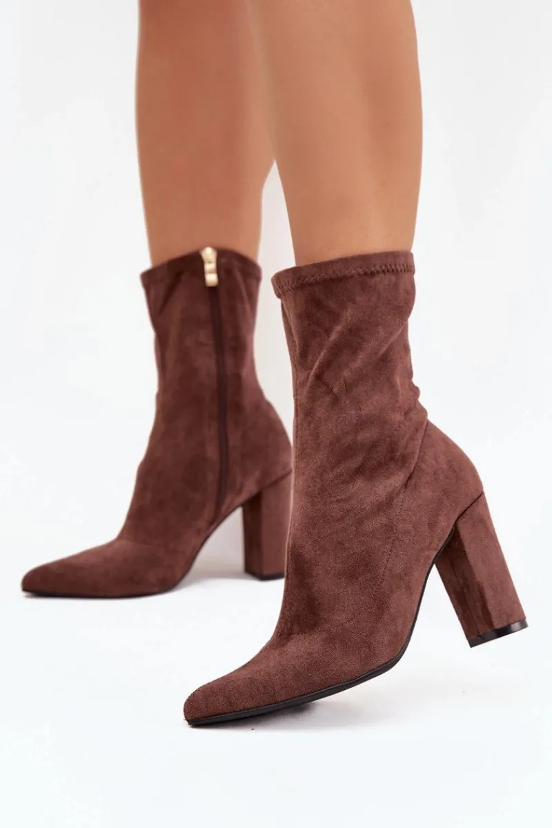 Botki Ocieplane|Botki Na Słupku>Boto Botki Damskie Na Słupku Z Przeszyciami Brązowe Rosivelle