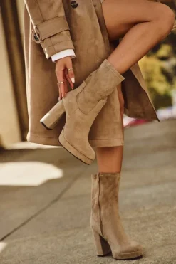 Botki Ocieplane|Botki Na Słupku>Boto Botki Damskie Na Słupku Z Eko Zamszu Beżowe Carolina Beżowy