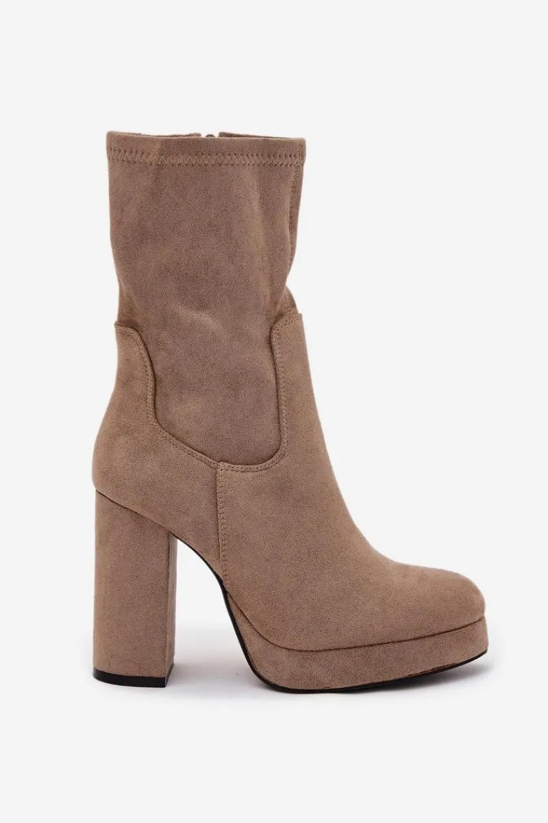 Botki Ocieplane|Botki Na Słupku>Boto Botki Damskie Na Słupku Z Eko Zamszu Beżowe Carolina Beżowy