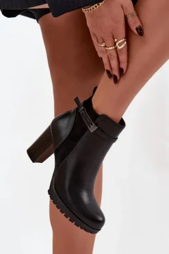 Botki Ocieplane|Botki Na Słupku>Boto Botki Damskie Na Słupku Z Paskiem Czarne Mirielle