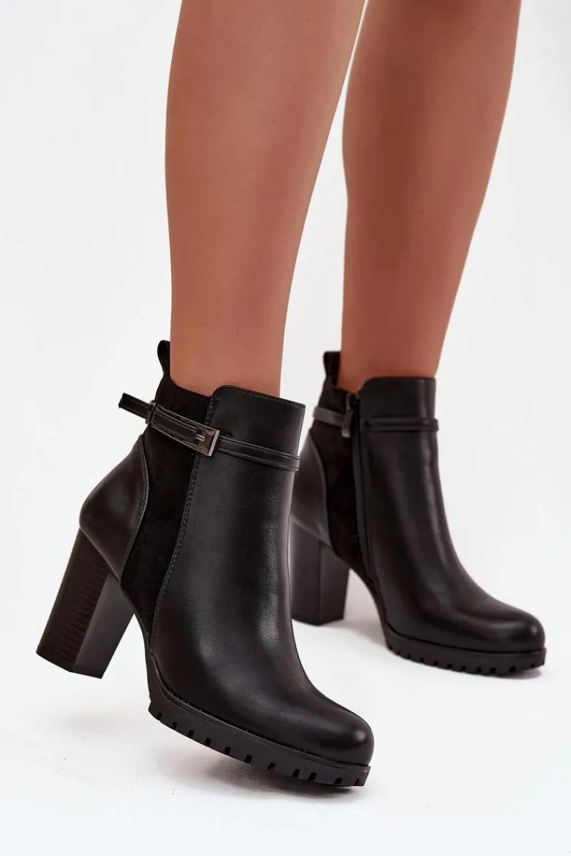 Botki Ocieplane|Botki Na Słupku>Boto Botki Damskie Na Słupku Z Paskiem Czarne Mirielle