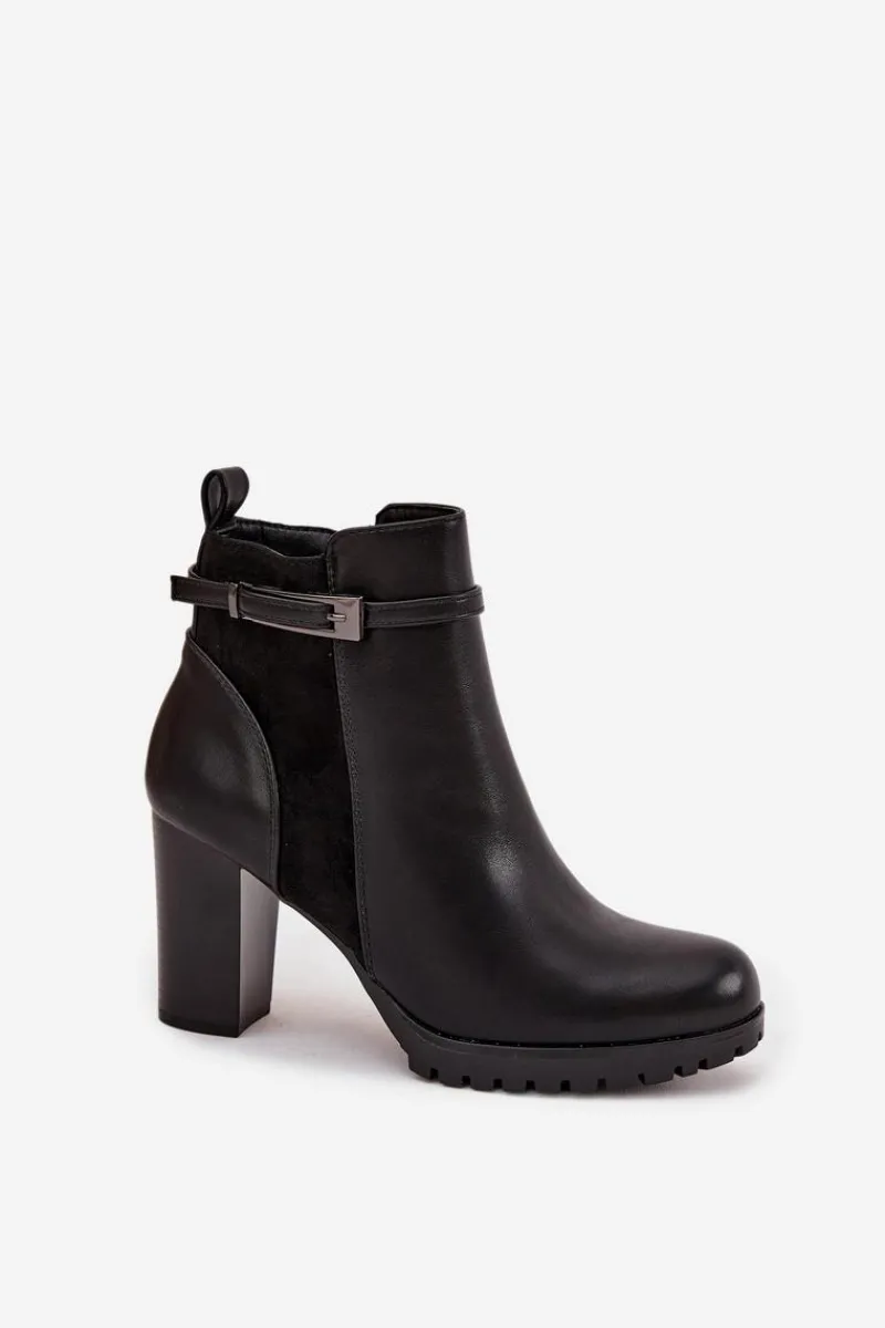 Botki Ocieplane|Botki Na Słupku>Boto Botki Damskie Na Słupku Z Paskiem Czarne Mirielle