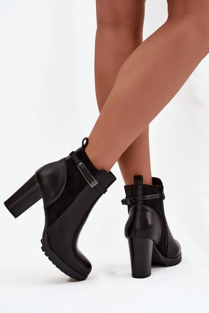 Botki Ocieplane|Botki Na Słupku>Boto Botki Damskie Na Słupku Z Paskiem Czarne Mirielle