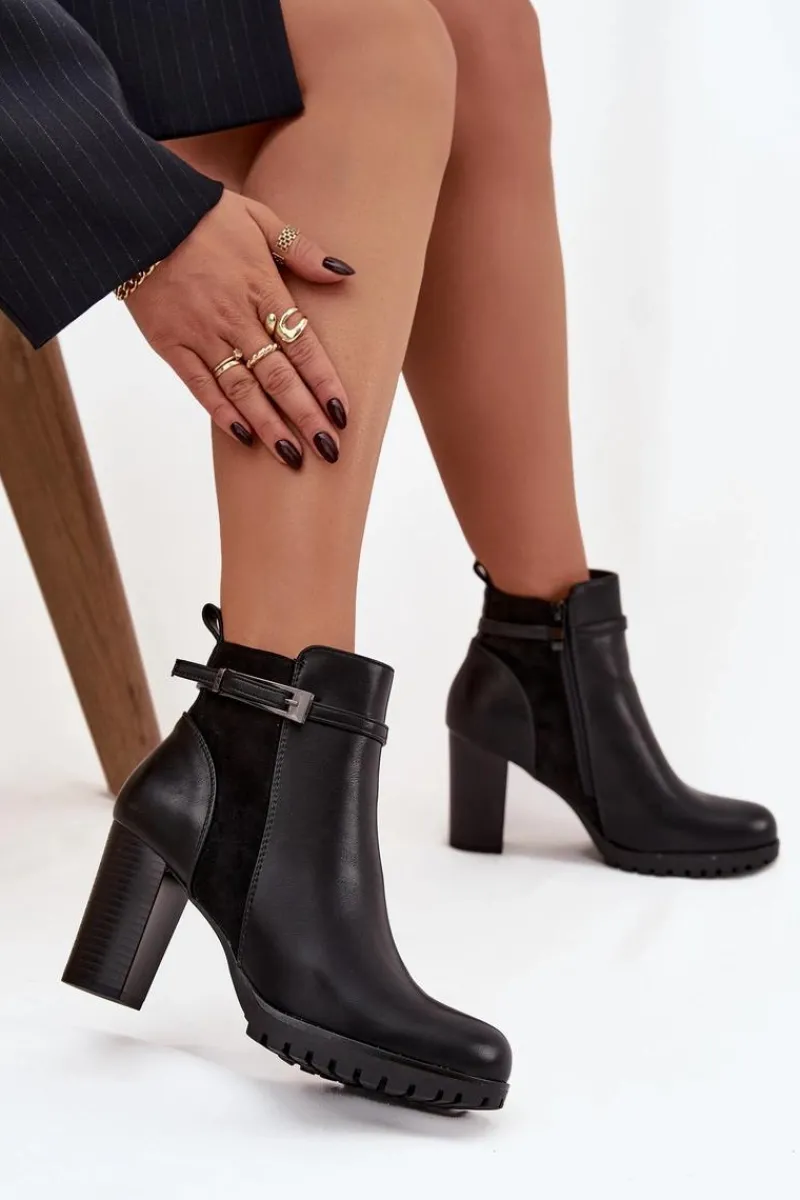 Botki Ocieplane|Botki Na Słupku>Boto Botki Damskie Na Słupku Z Paskiem Czarne Mirielle