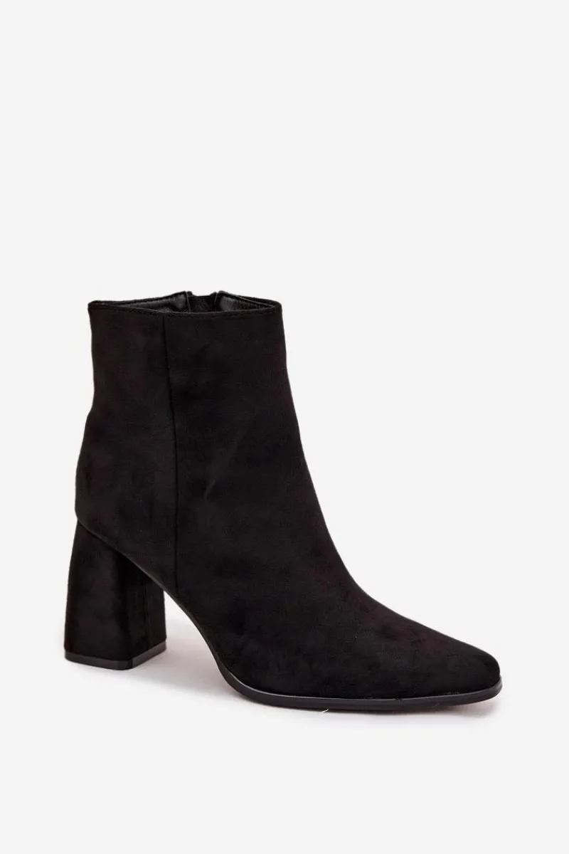 Outlet Botki Damskie Na Słupku Z Eko Zamszu Czarne Inessa Damskie Botki Na Słupku|Botki Na Obcasie