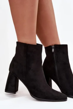 Outlet Botki Damskie Na Słupku Z Eko Zamszu Czarne Inessa Damskie Botki Na Słupku|Botki Na Obcasie