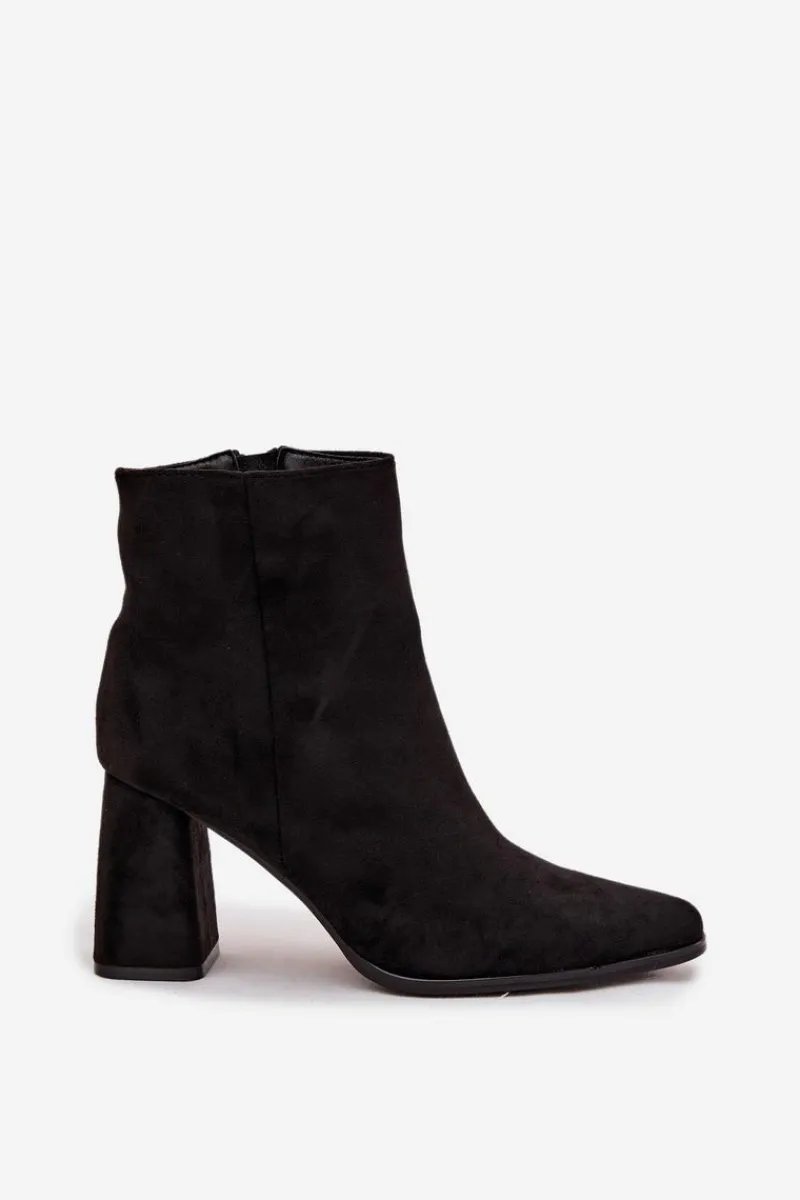 Outlet Botki Damskie Na Słupku Z Eko Zamszu Czarne Inessa Damskie Botki Na Słupku|Botki Na Obcasie