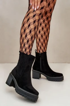 Botki Ocieplane|Brązowe I Beżowe Botki>Boto Botki Damskie Na Słupku Z Eko Zamszu Ocieplane Czarne Nevitas Czarny