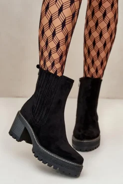 Botki Ocieplane|Brązowe I Beżowe Botki>Boto Botki Damskie Na Słupku Z Eko Zamszu Ocieplane Czarne Nevitas Czarny