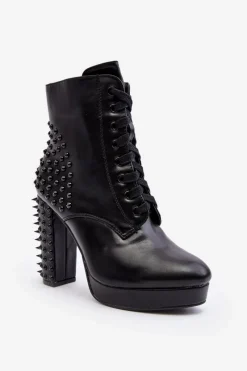 Discount Botki Damskie Na Słupku Z Ćwiekami Czarne Alemilla Damskie Czarne Botki|Botki Na Obcasie