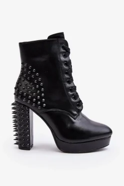 Discount Botki Damskie Na Słupku Z Ćwiekami Czarne Alemilla Damskie Czarne Botki|Botki Na Obcasie