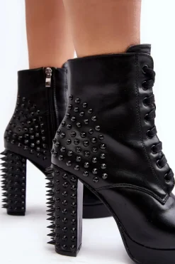 Discount Botki Damskie Na Słupku Z Ćwiekami Czarne Alemilla Damskie Czarne Botki|Botki Na Obcasie
