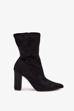 Boto Botki Damskie Na Słupku Z Przeszyciami Czarne Rosivelle Czarny