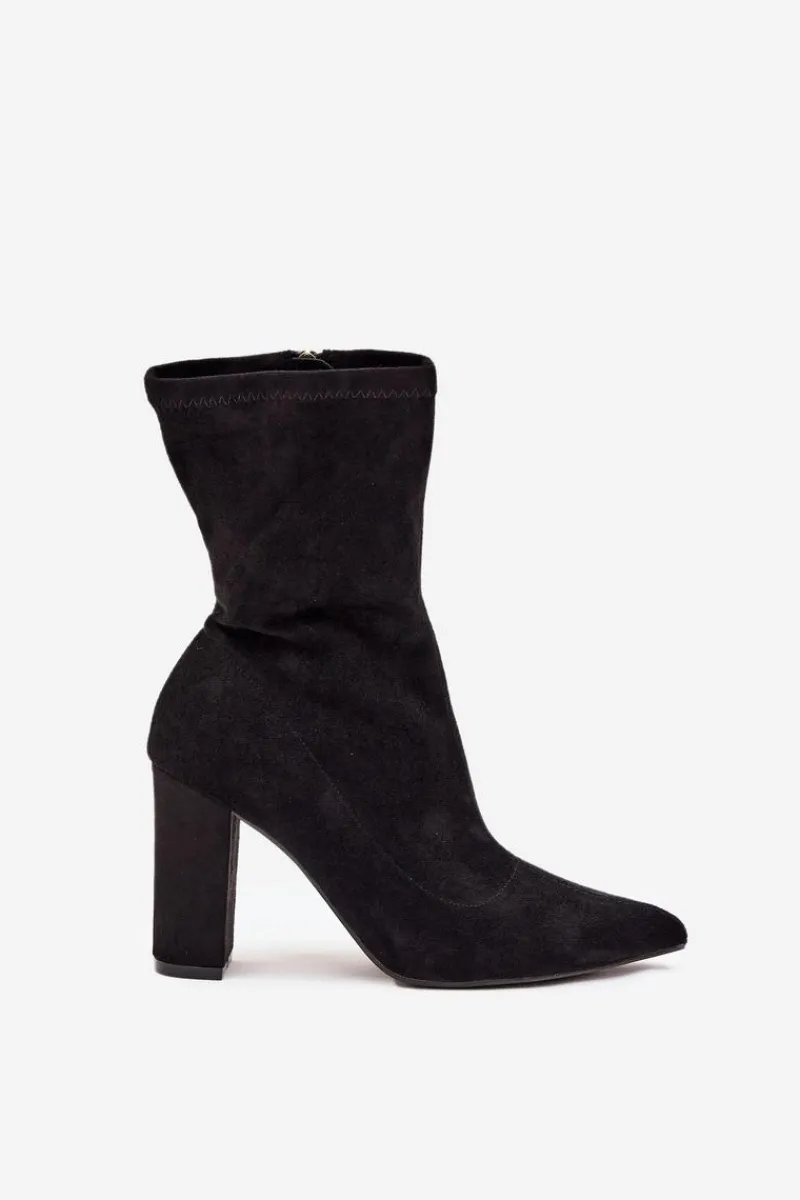 Boto Botki Damskie Na Słupku Z Przeszyciami Czarne Rosivelle Czarny