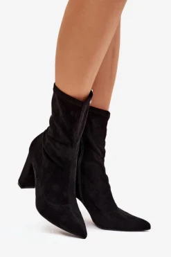 Boto Botki Damskie Na Słupku Z Przeszyciami Czarne Rosivelle Czarny