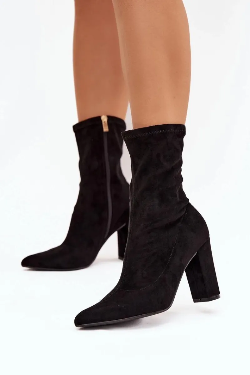 Boto Botki Damskie Na Słupku Z Przeszyciami Czarne Rosivelle Czarny