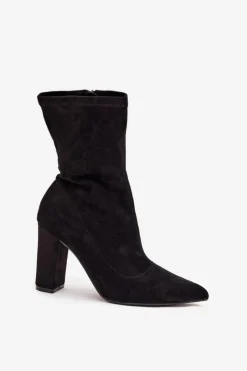 Boto Botki Damskie Na Słupku Z Przeszyciami Czarne Rosivelle Czarny