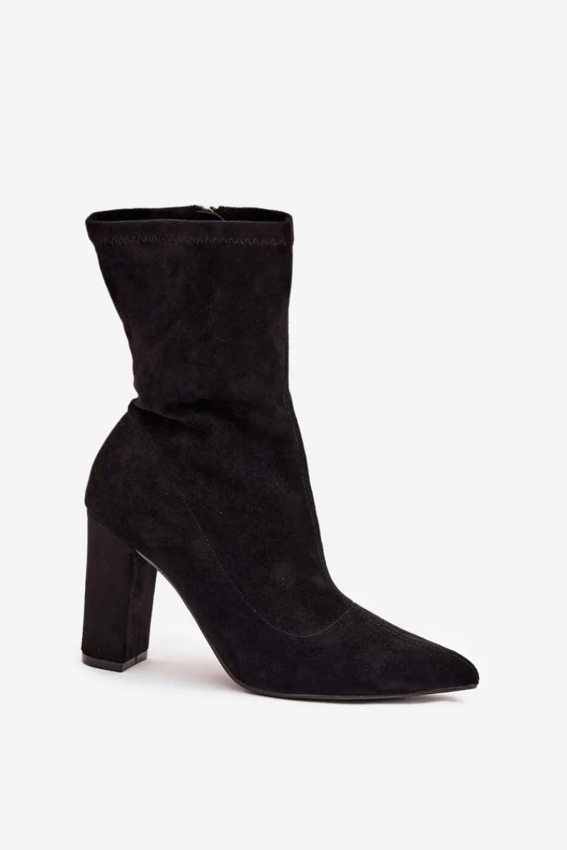 Boto Botki Damskie Na Słupku Z Przeszyciami Czarne Rosivelle Czarny