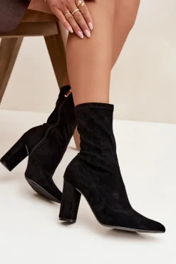 Boto Botki Damskie Na Słupku Z Przeszyciami Czarne Rosivelle Czarny
