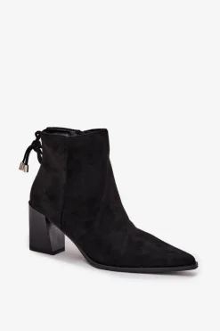 Online Boto Botki Damskie Na Słupku Z Wiązaniem Czarne Halisse Czarny