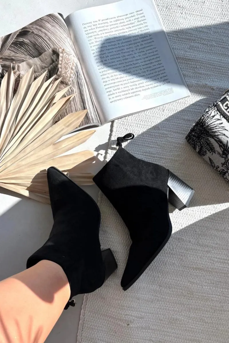 Online Boto Botki Damskie Na Słupku Z Wiązaniem Czarne Halisse Czarny