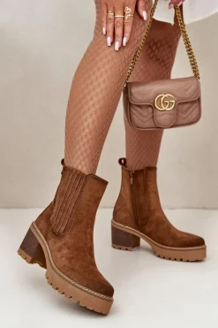 Hot Boto Botki Damskie Na Słupku Z Eko Zamszu Ocieplane Brązowe Nevitas Brązowy