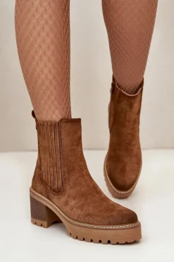 Hot Boto Botki Damskie Na Słupku Z Eko Zamszu Ocieplane Brązowe Nevitas Brązowy