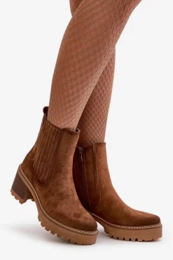 Hot Boto Botki Damskie Na Słupku Z Eko Zamszu Ocieplane Brązowe Nevitas Brązowy