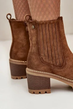 Hot Boto Botki Damskie Na Słupku Z Eko Zamszu Ocieplane Brązowe Nevitas Brązowy