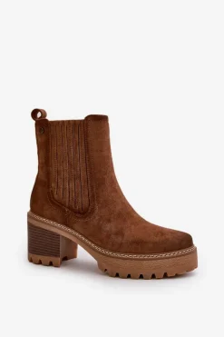 Hot Boto Botki Damskie Na Słupku Z Eko Zamszu Ocieplane Brązowe Nevitas Brązowy