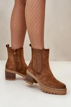 Hot Boto Botki Damskie Na Słupku Z Eko Zamszu Ocieplane Brązowe Nevitas Brązowy